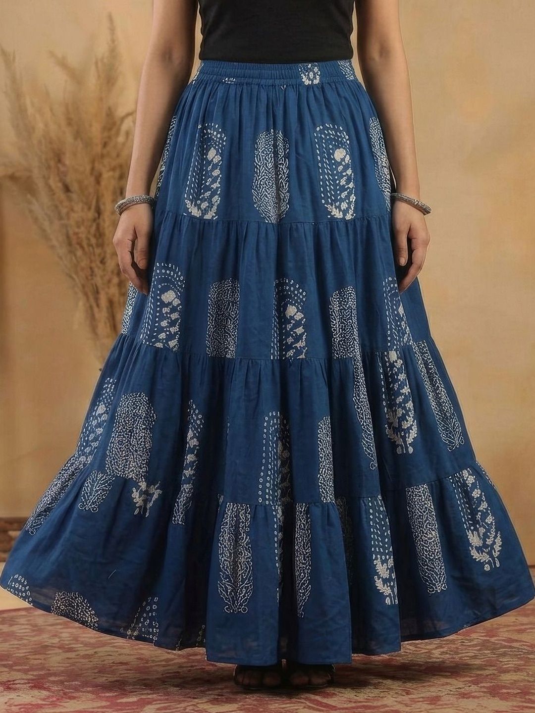 HARAYE Women Pure Cotton Cotton Cambric Paisley Bohemian Maxi Tiered Skirt-picture-56