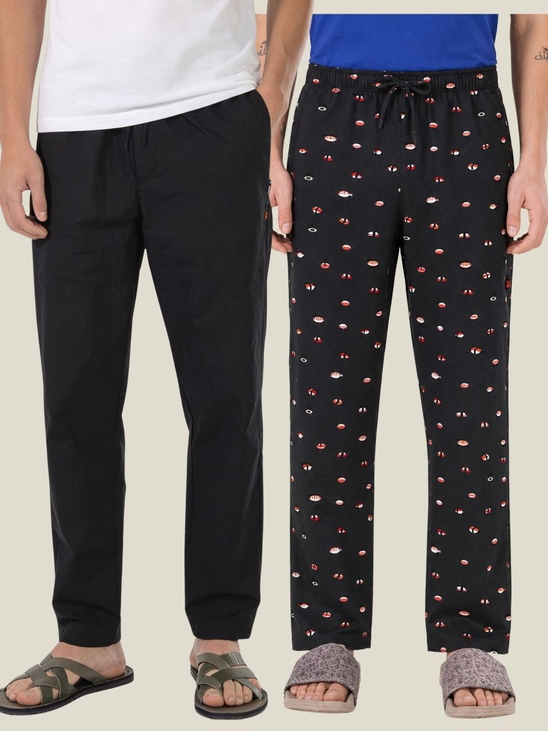 Boxy Crew Pack Of 2 Printed Pure Cotton Straight Lounge Pants-image-41
