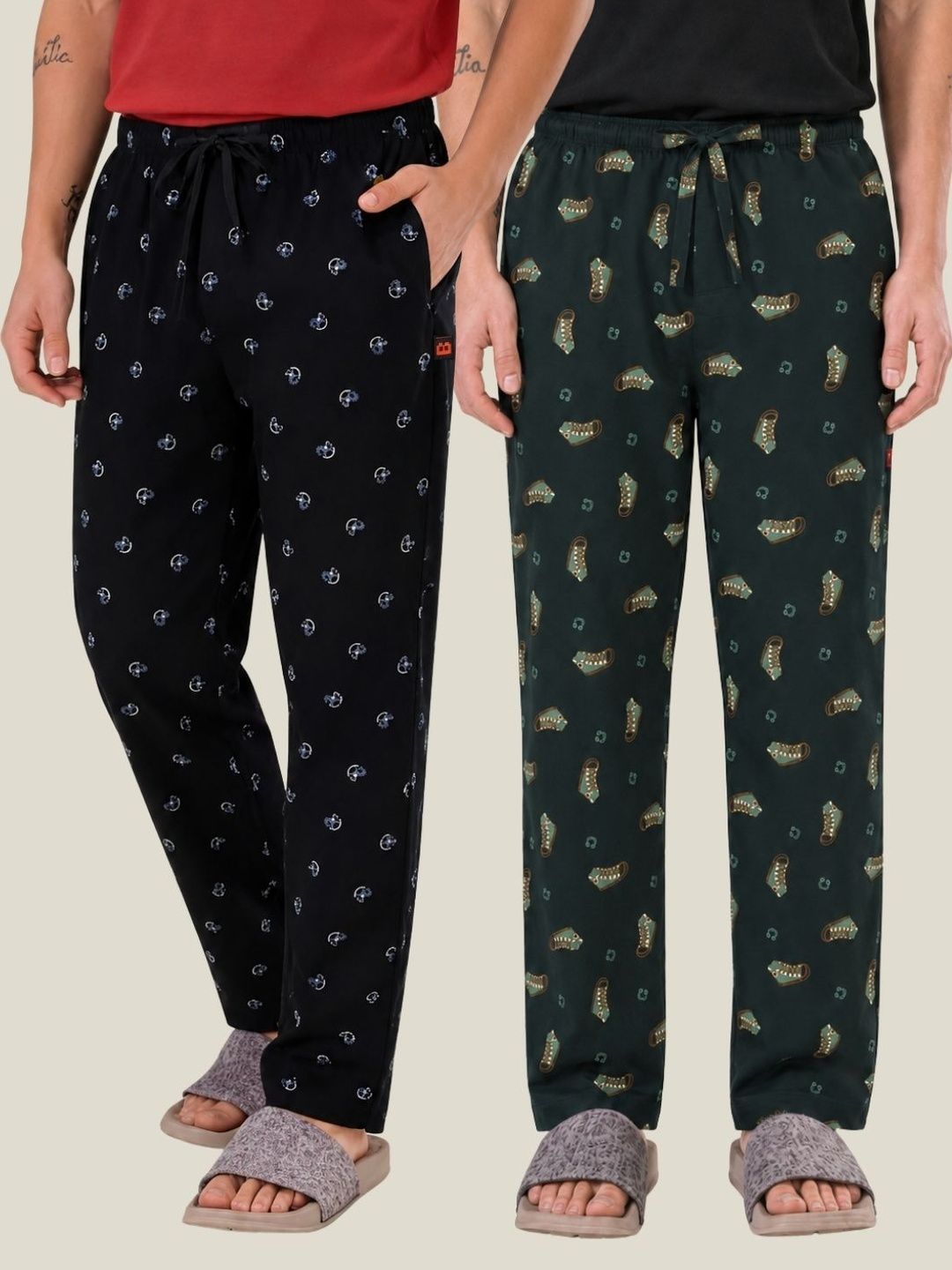 Boxy Crew Pack Of 2 Printed Pure Cotton Straight Lounge Pants-image-29