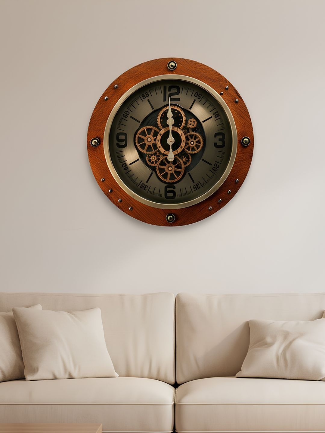 ELARE Gold-Toned & Brown Textured Wall Clock-image-8