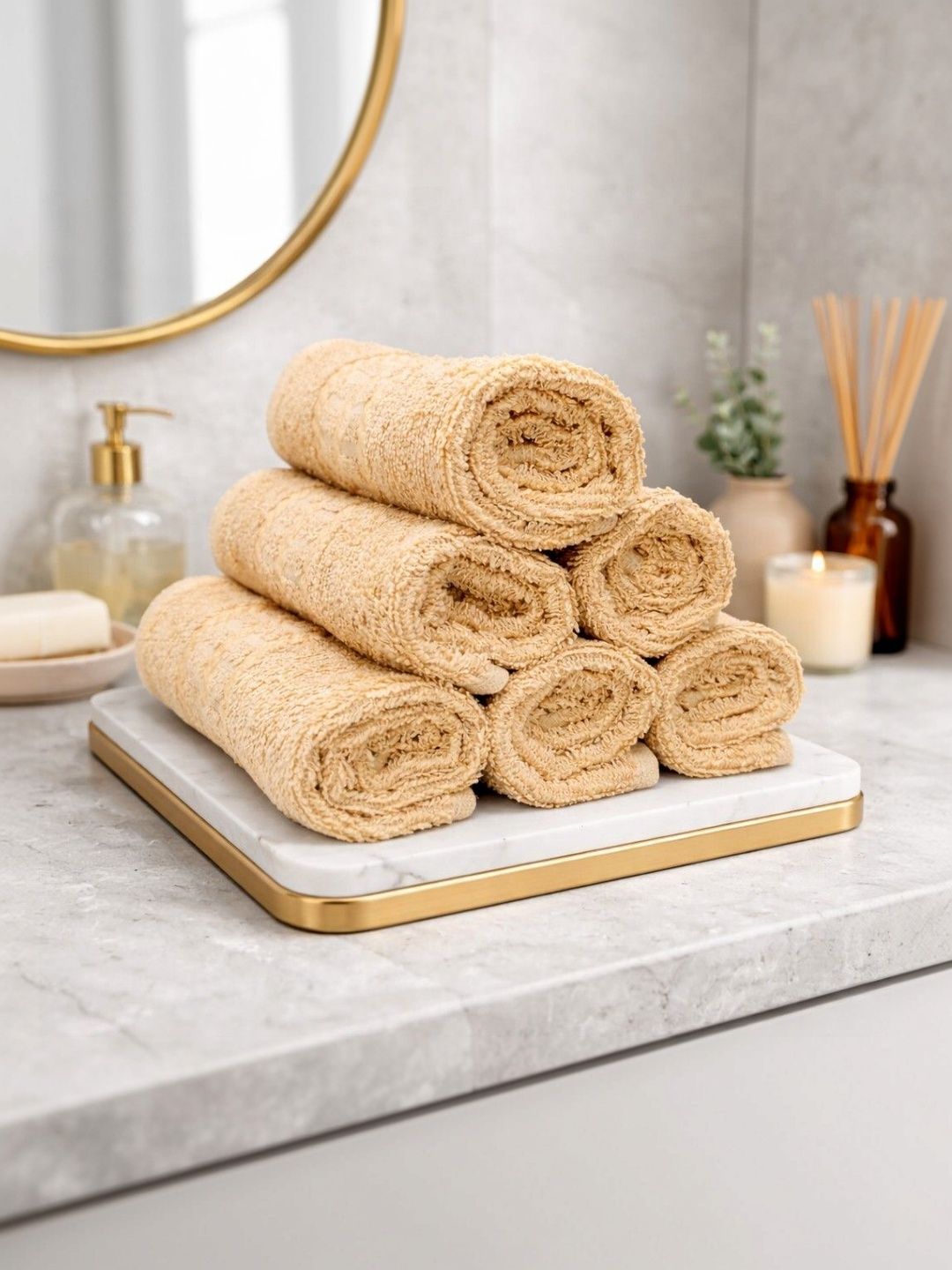 CasPure Set Of 6 Beige 500 GSM Cotton Face Towels-image-40