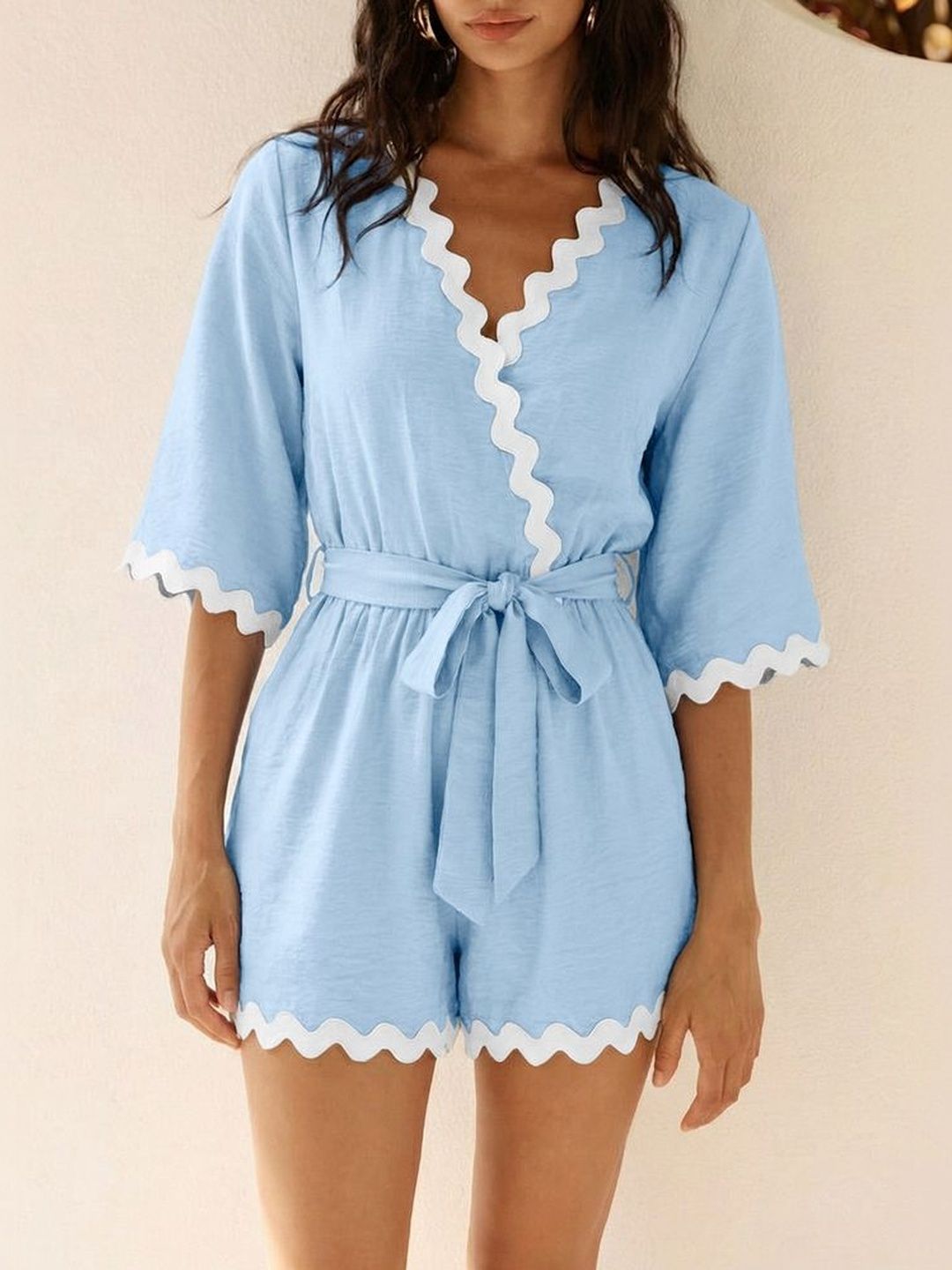LULU & SKY V-neck Tie-waist Playsuit-picture-42