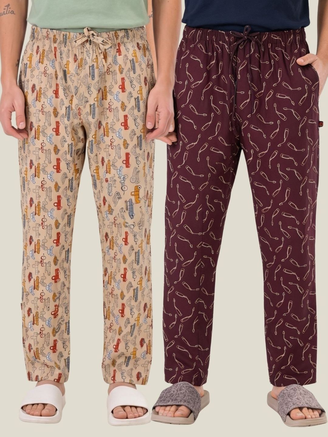 Boxy Crew Pack Of 2 Printed Pure Cotton Straight Lounge Pants-picture-51