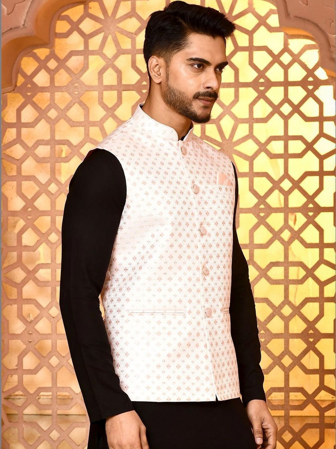 WANAS Men Jacquard Mandarin Collar Nehru Jacket-image-33