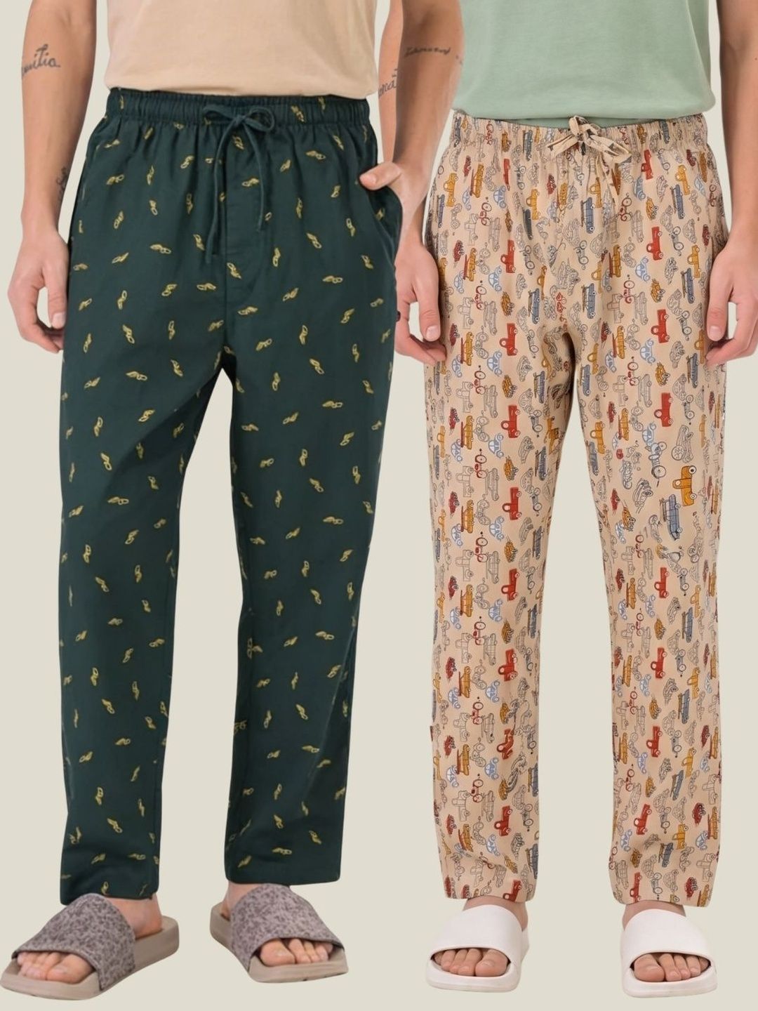 Boxy Crew Pack Of 2 Printed Pure Cotton Straight Lounge Pants-image-25