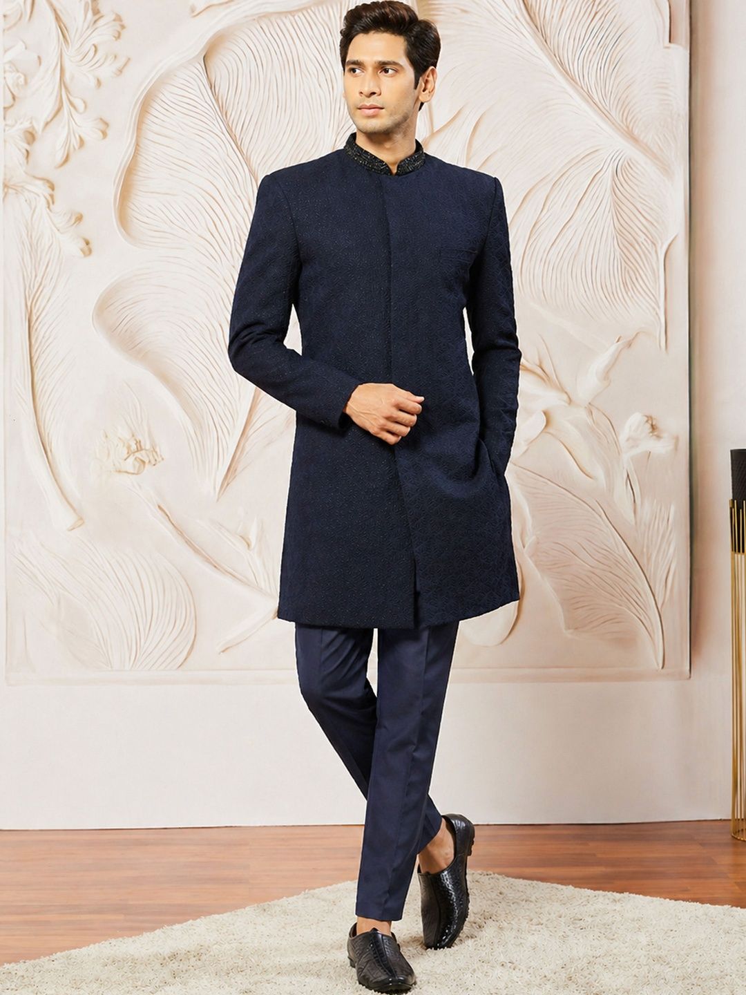 VASTRAMAY Self Design Mandarin Collar Sherwani-picture-40
