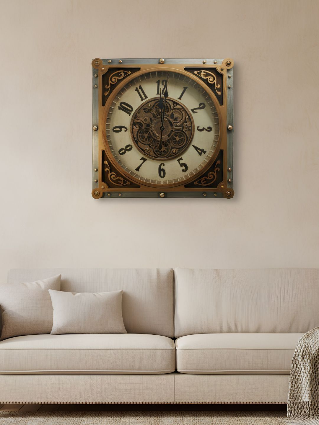 ELARE Brown & Gold-Toned Textured Wall Clock-image-22