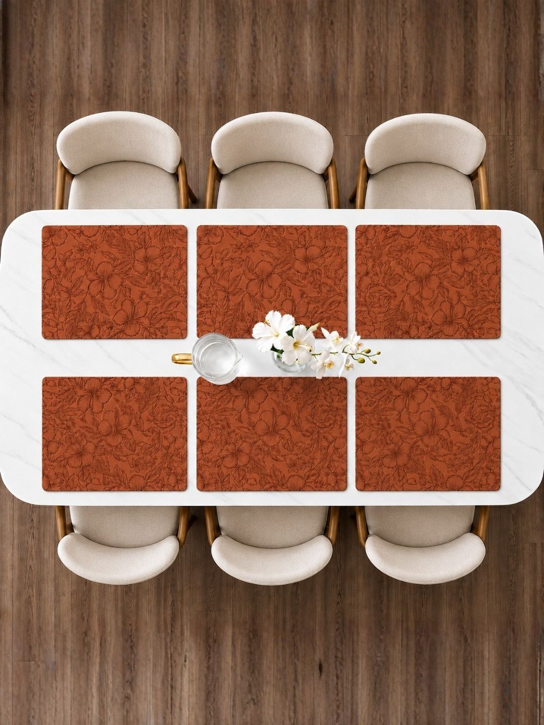 YELONA 6-Pcs Brown Floral Rectangle Table Placemats-picture-26
