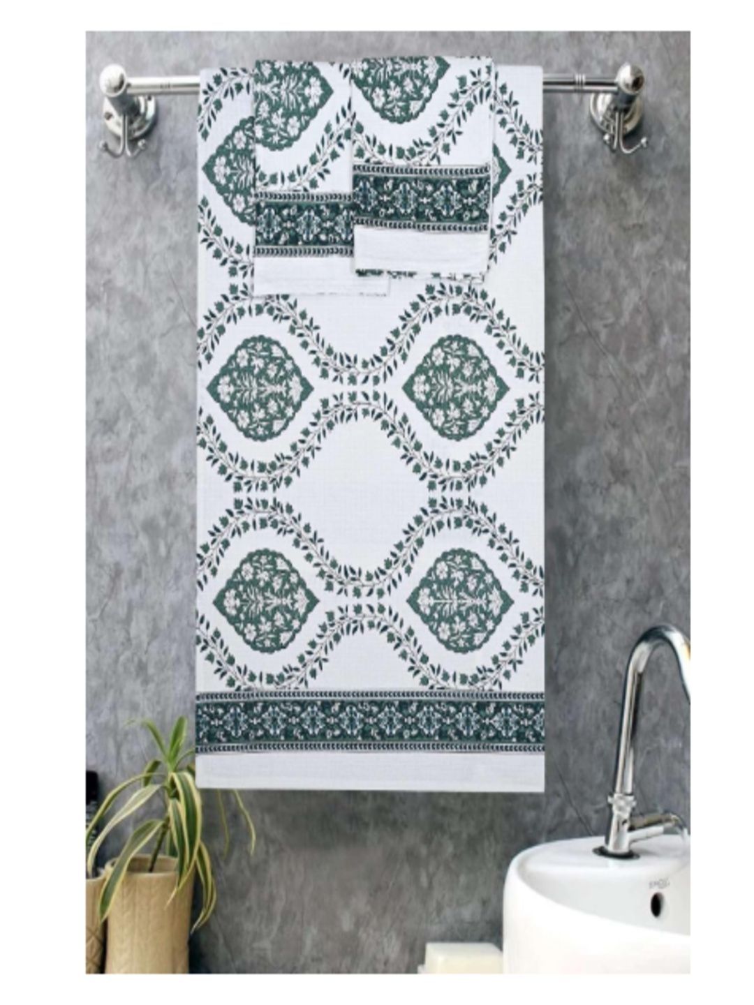 Aroha Grey & White 3 Piece Printed Terry Cotton 350 GSM Towel Set-picture-22