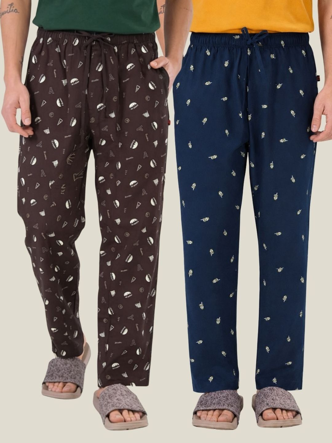 Boxy Crew Pack Of 2 Printed Pure Cotton Straight Lounge Pants-image-40