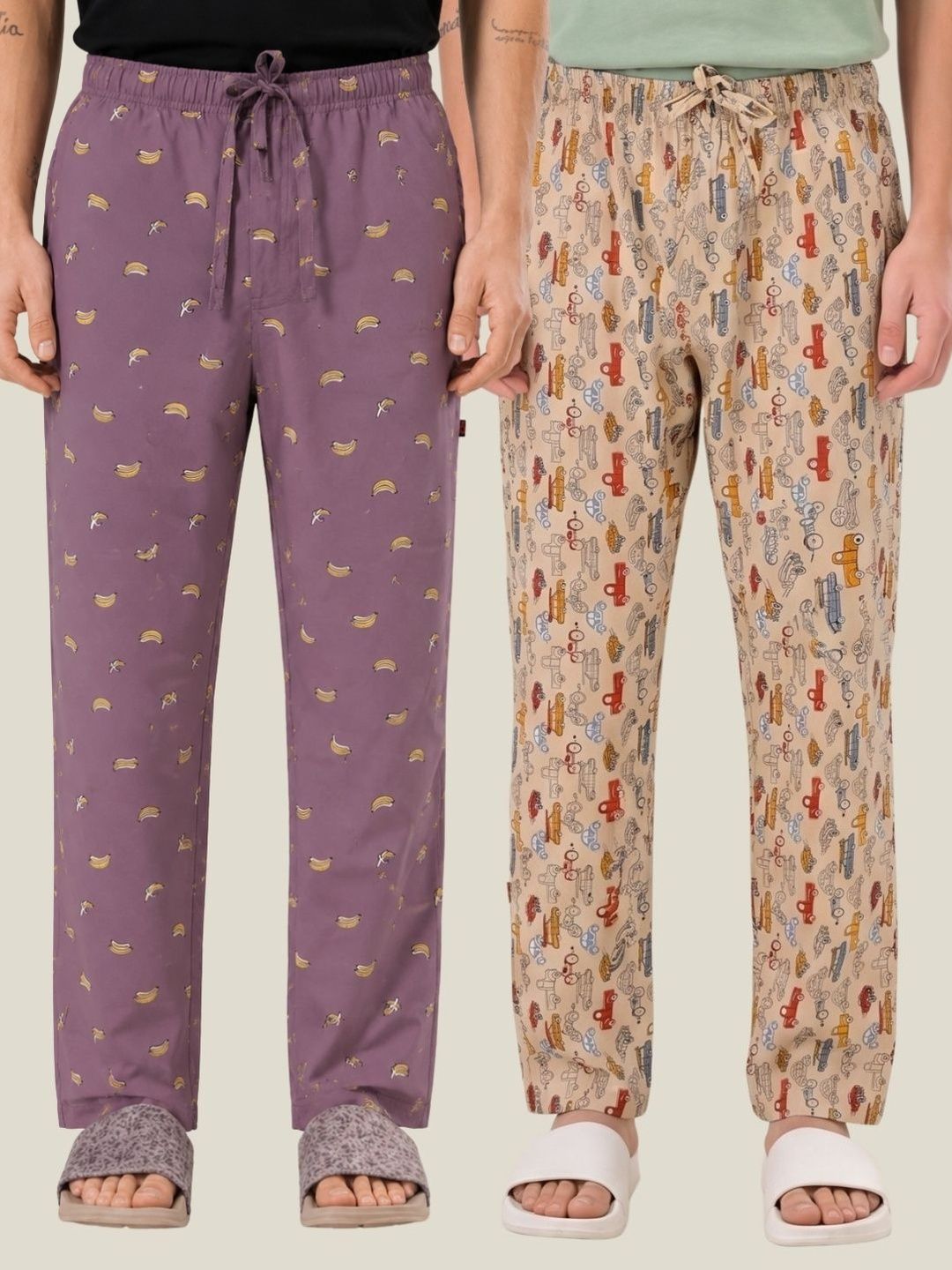 Boxy Crew Pack Of 2 Printed Pure Cotton Straight Lounge Pants-image-43