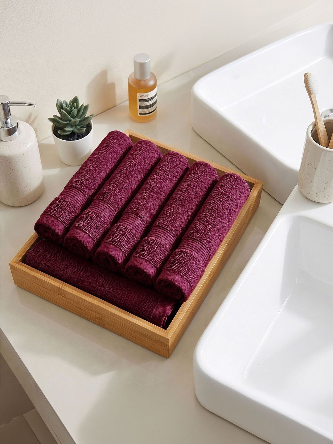 MYTRIDENT Set Of 6 Red 450 GSM Pure Cotton Face Towels-image-35