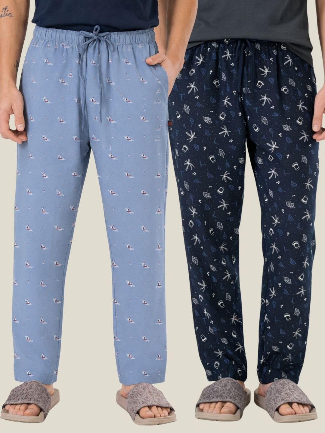 Boxy Crew Pack Of 2 Printed Pure Cotton Straight Lounge Pants-image-38