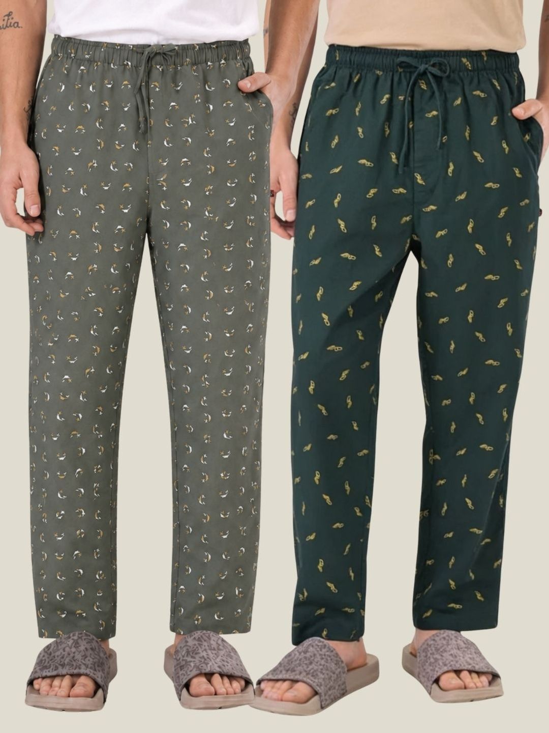 Boxy Crew Pack Of 2 Printed Pure Cotton Straight Lounge Pants-image-10