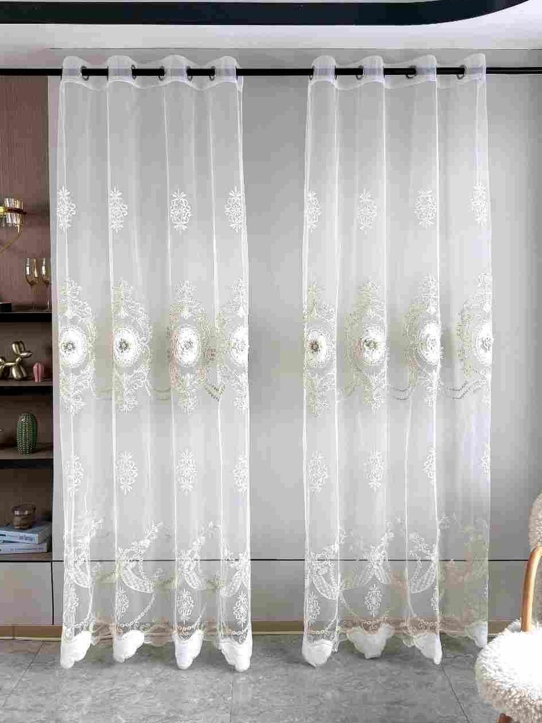 RAINBOW FURNISHINGS White Set of 4 Embroidered Sheer Door Curtain-picture-44
