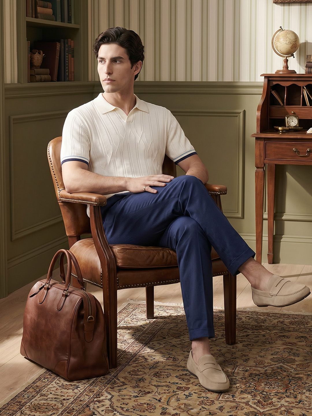 House of Pataudi Cricket Club Polo Collar Pure Cotton T-shirt-image-16