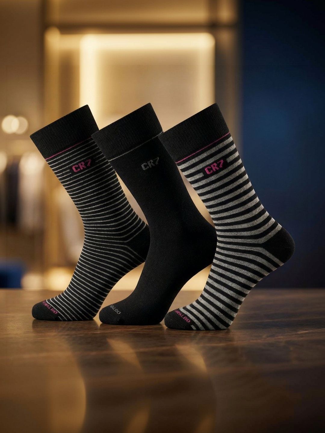 CR7 Cristiano Ronaldo Men Pack of 3 Cotton Assorted Striped Calf Length Socks-picture-18