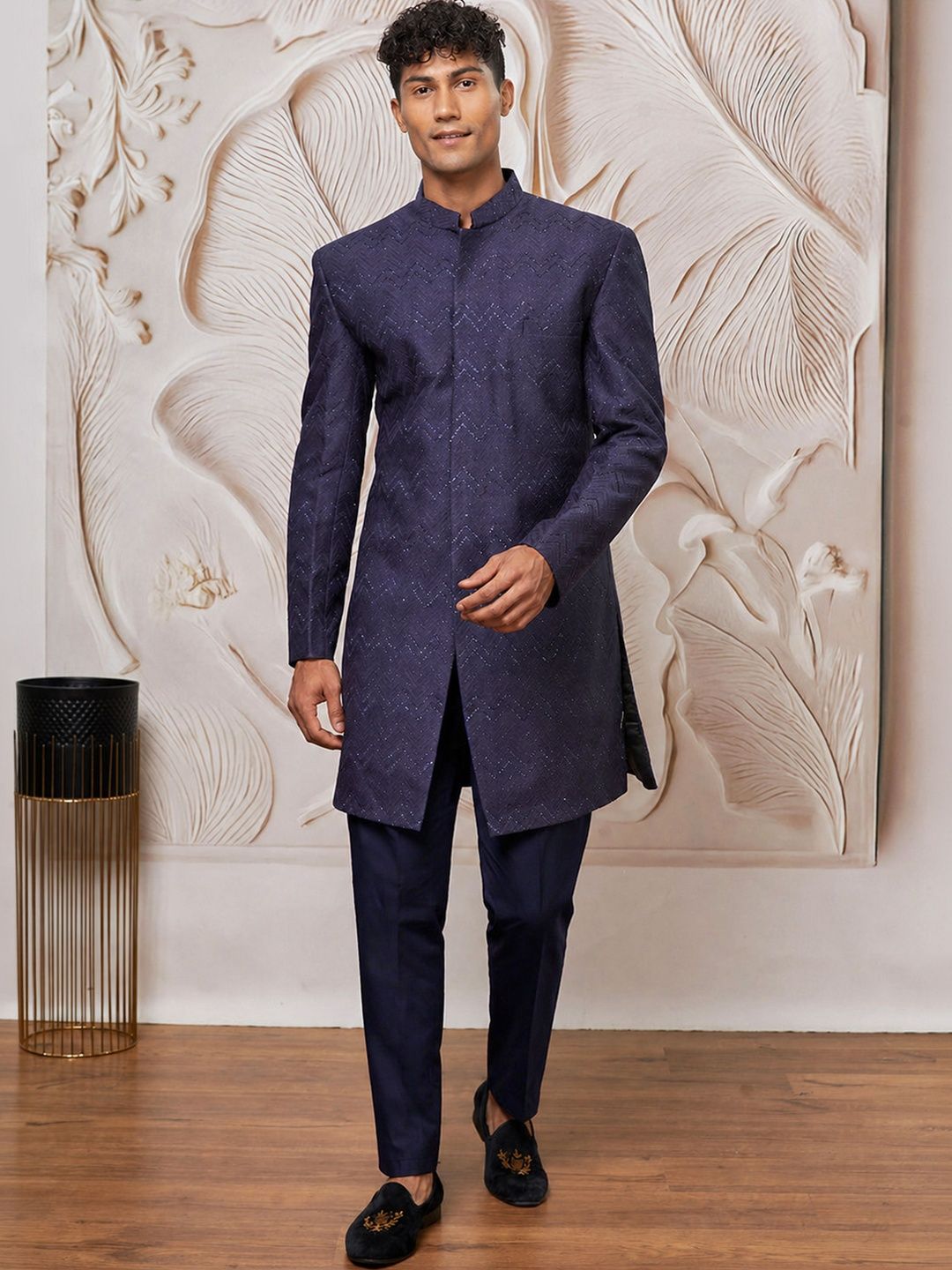 VASTRAMAY Self Design Mandarin Collar Sherwani-picture-32