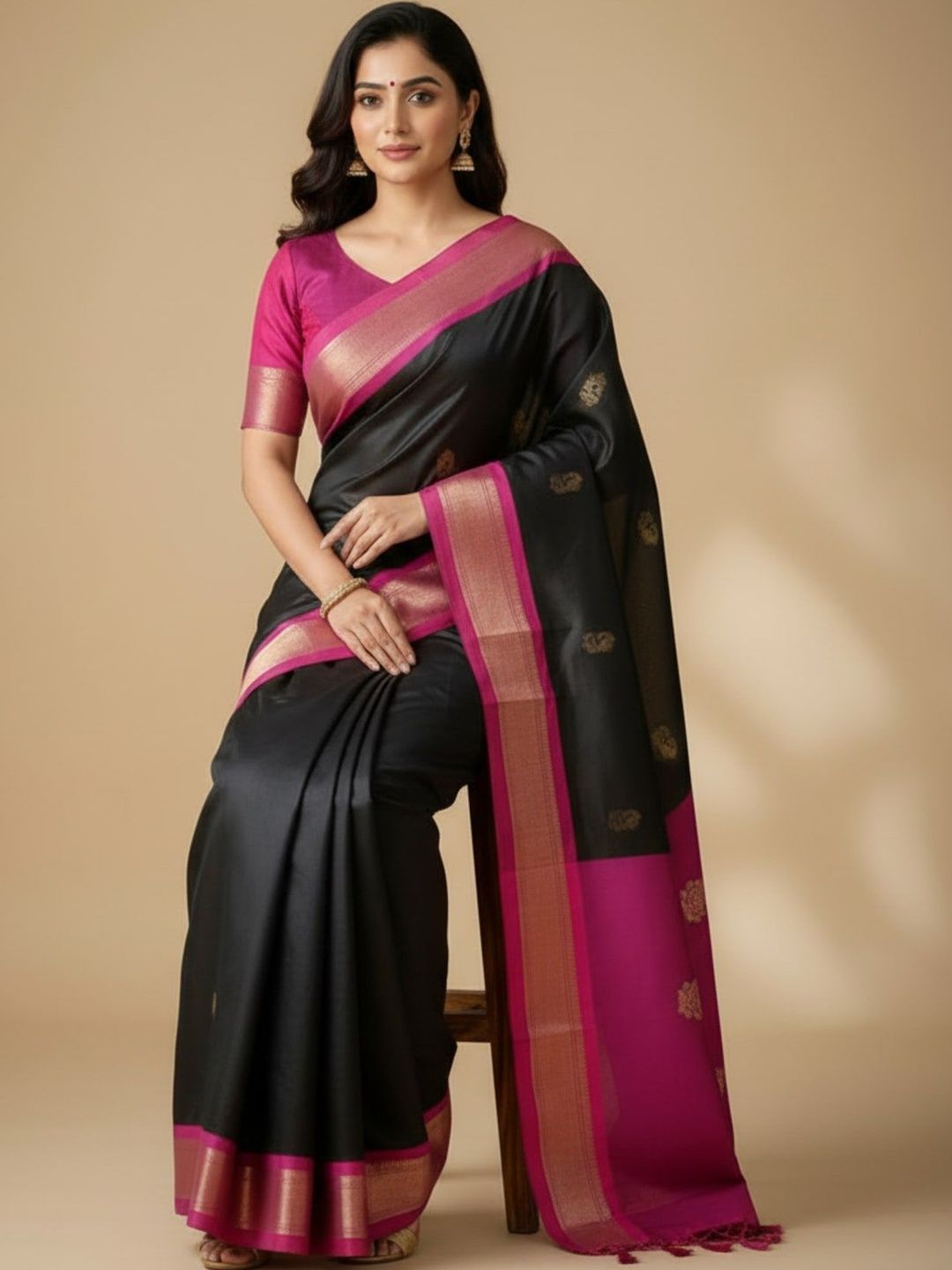 Anouk Rustic Ethnic Motifs Zari Pure Cotton Kanjeevaram Saree-picture-19