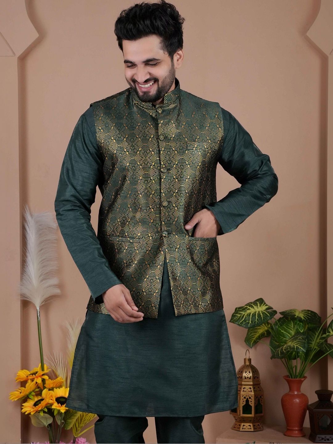 MODERN MUGHALS Woven Design Nehru Jacket-picture-35