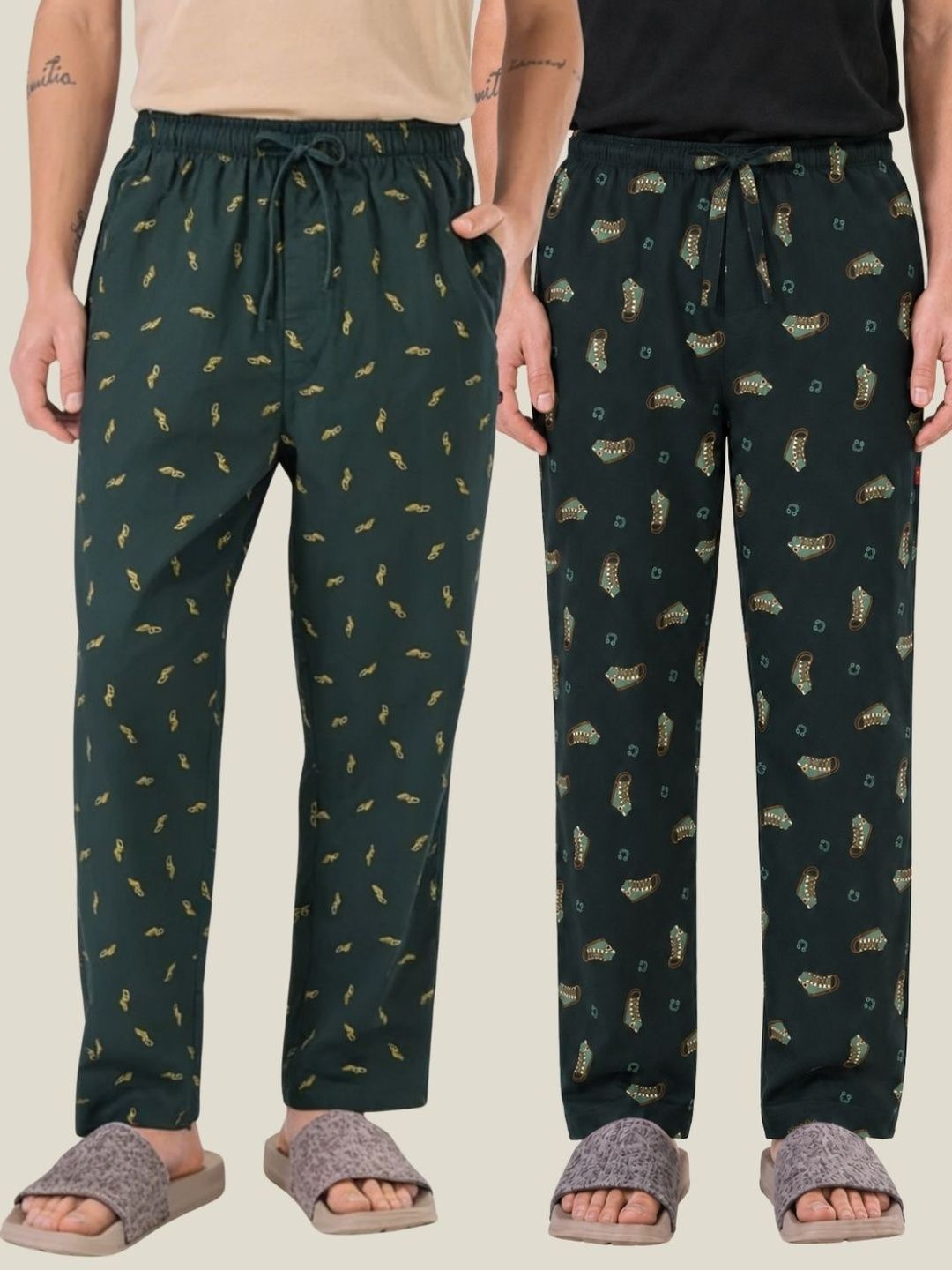 Boxy Crew Pack Of 2 Printed Pure Cotton Straight Lounge Pants-image-39