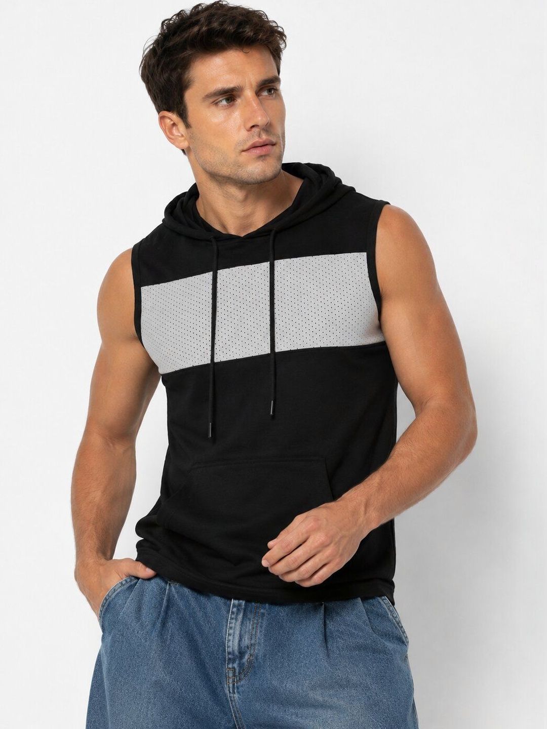 R.Code by The Roadster Life Co. Colourblocked Cotton Blend Gym Vest-image-22
