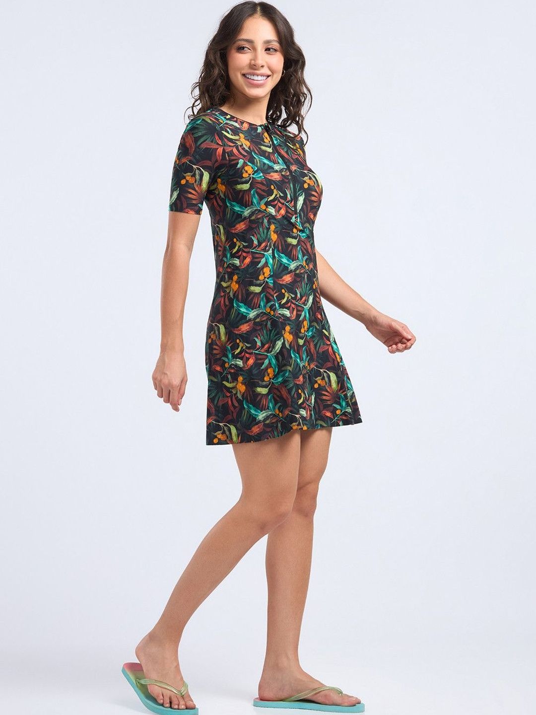 Amante Printed Round Neck Swimming Dress-image-14