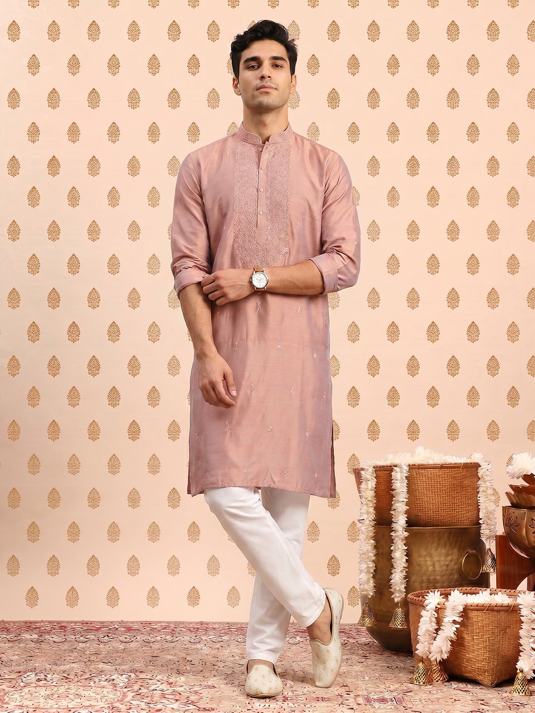 SOURAGYA Men Ethnic Motifs Embroidered Kurta with Pyjamas-picture-47