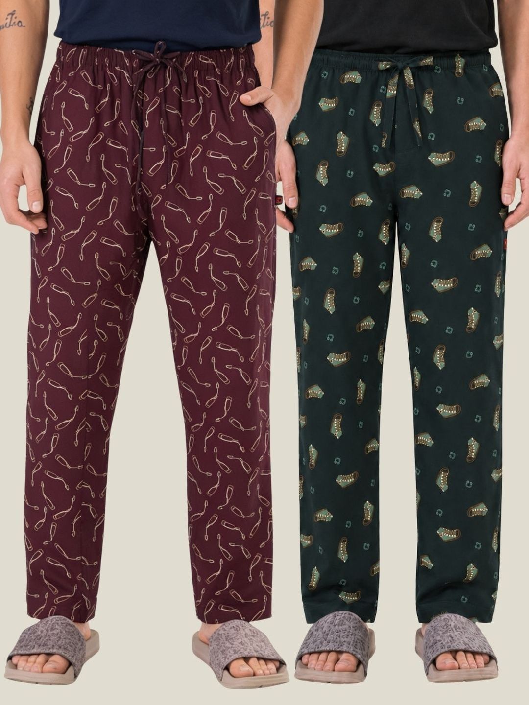 Boxy Crew Pack Of 2 Printed Pure Cotton Straight Lounge Pants-image-33