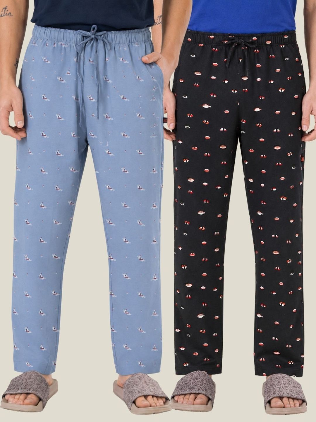 Boxy Crew Pack Of 2 Printed Pure Cotton Straight Lounge Pants-image-24