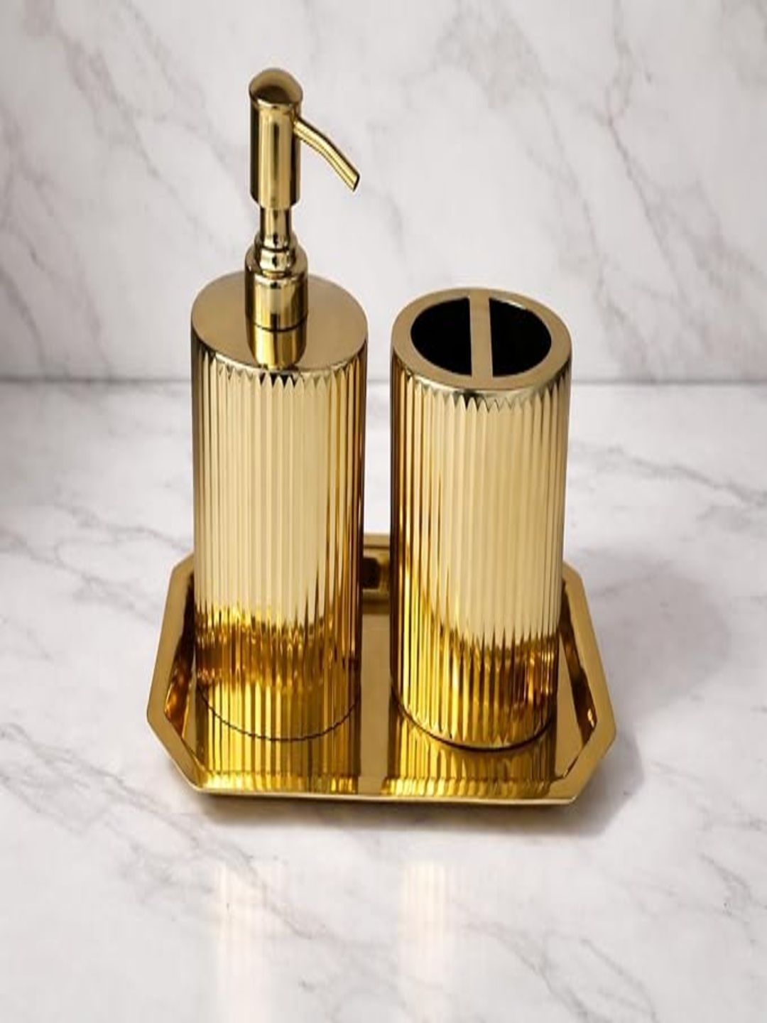 GRD INTERNATIONAL Gold-Toned & Gold-Toned 3 piece Textured Stainless Steel Bath Accessories Set-picture-56