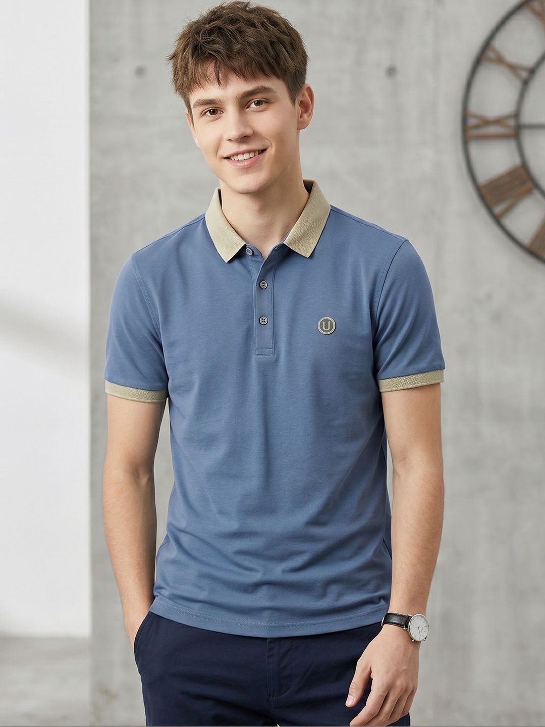 Bouncer Berry Men Brand Logo Colourblocked Polo Collar Pockets T-shirt-picture-42