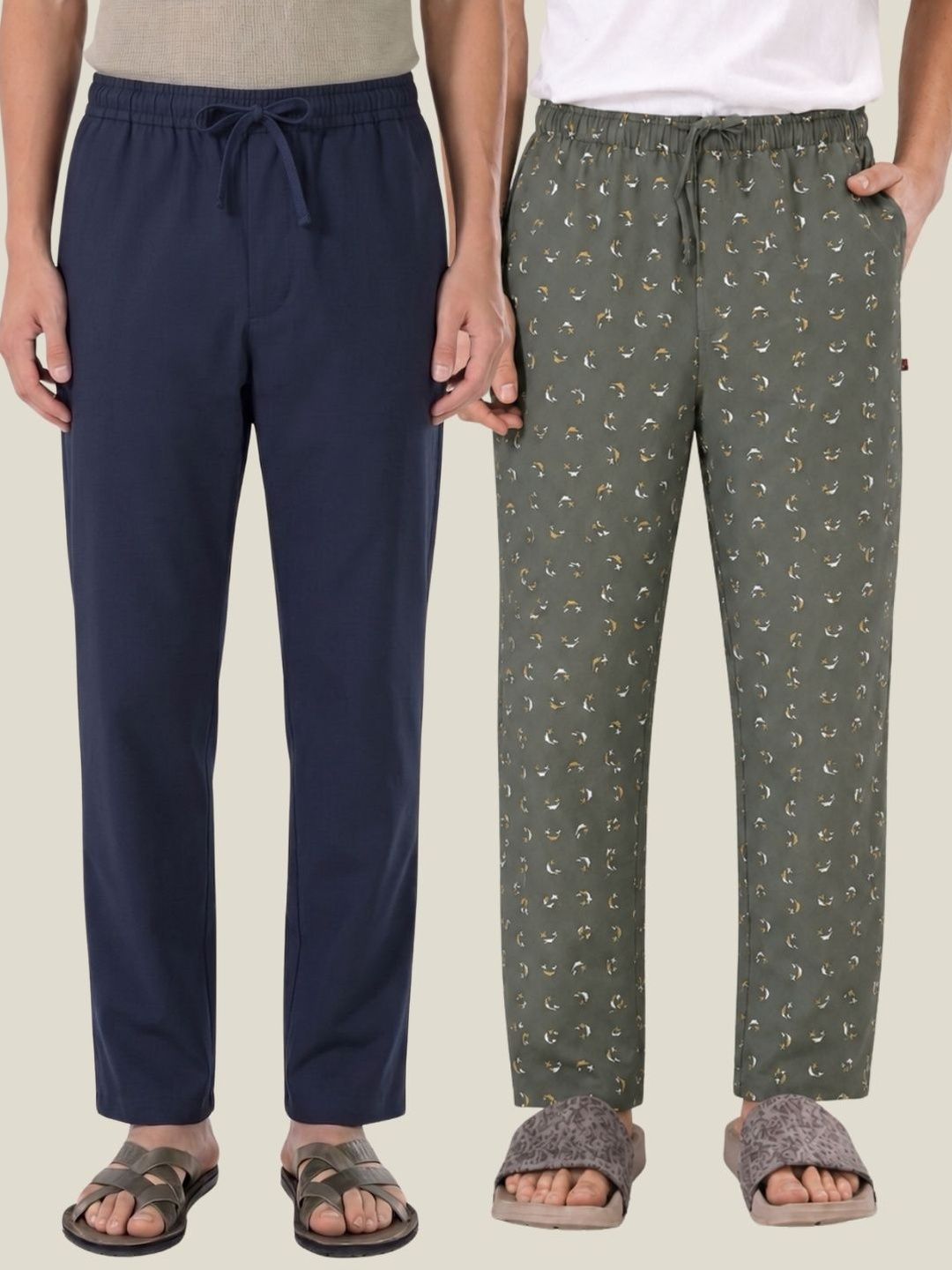 Boxy Crew Pack Of 2 Printed Pure Cotton Straight Lounge Pants-image-49