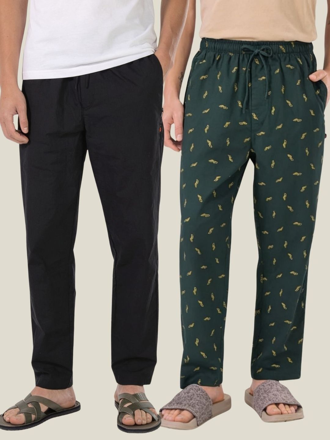 Boxy Crew Pack Of 2 Printed Pure Cotton Straight Lounge Pants-image-35