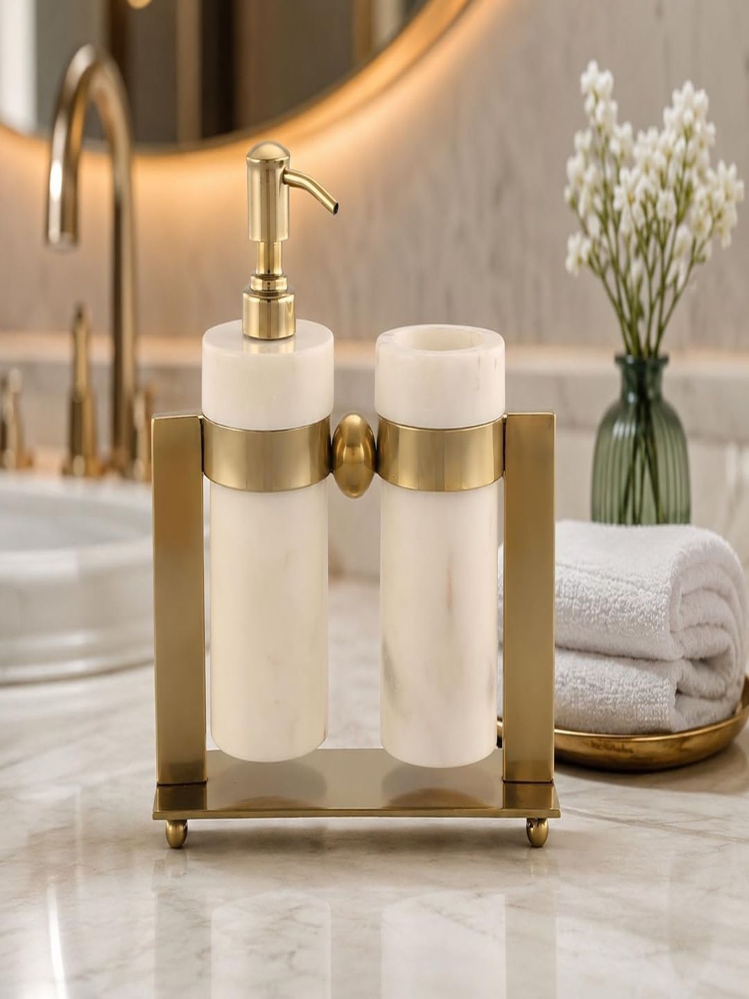 GRD INTERNATIONAL Gold-Toned & Gold-Toned Textured Marble Bath Accessories Set-picture-50