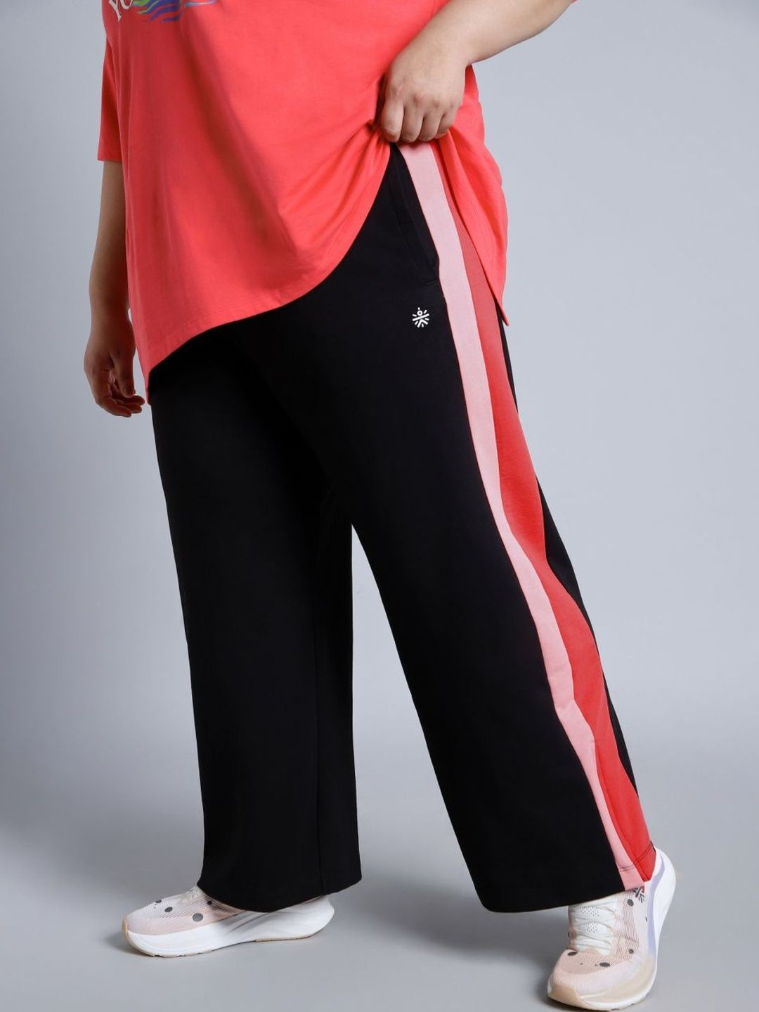 CULT Women Black High Slit Straight Fit Plus Size Trackpants-image-6
