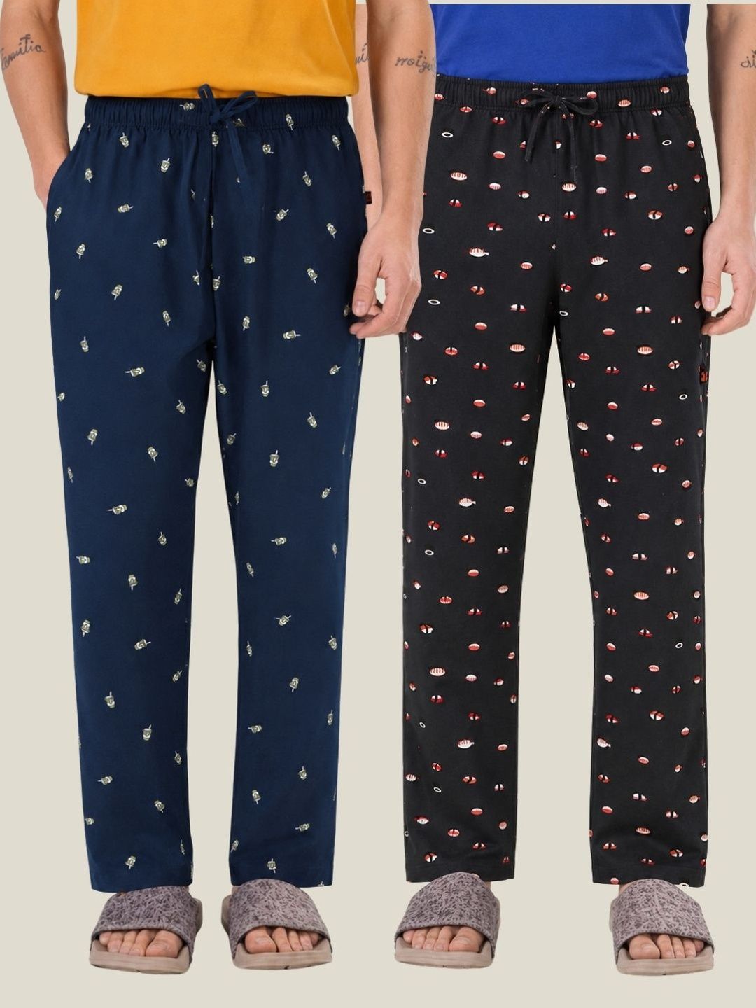 Boxy Crew Pack Of 2 Printed Pure Cotton Straight Lounge Pants-image-19