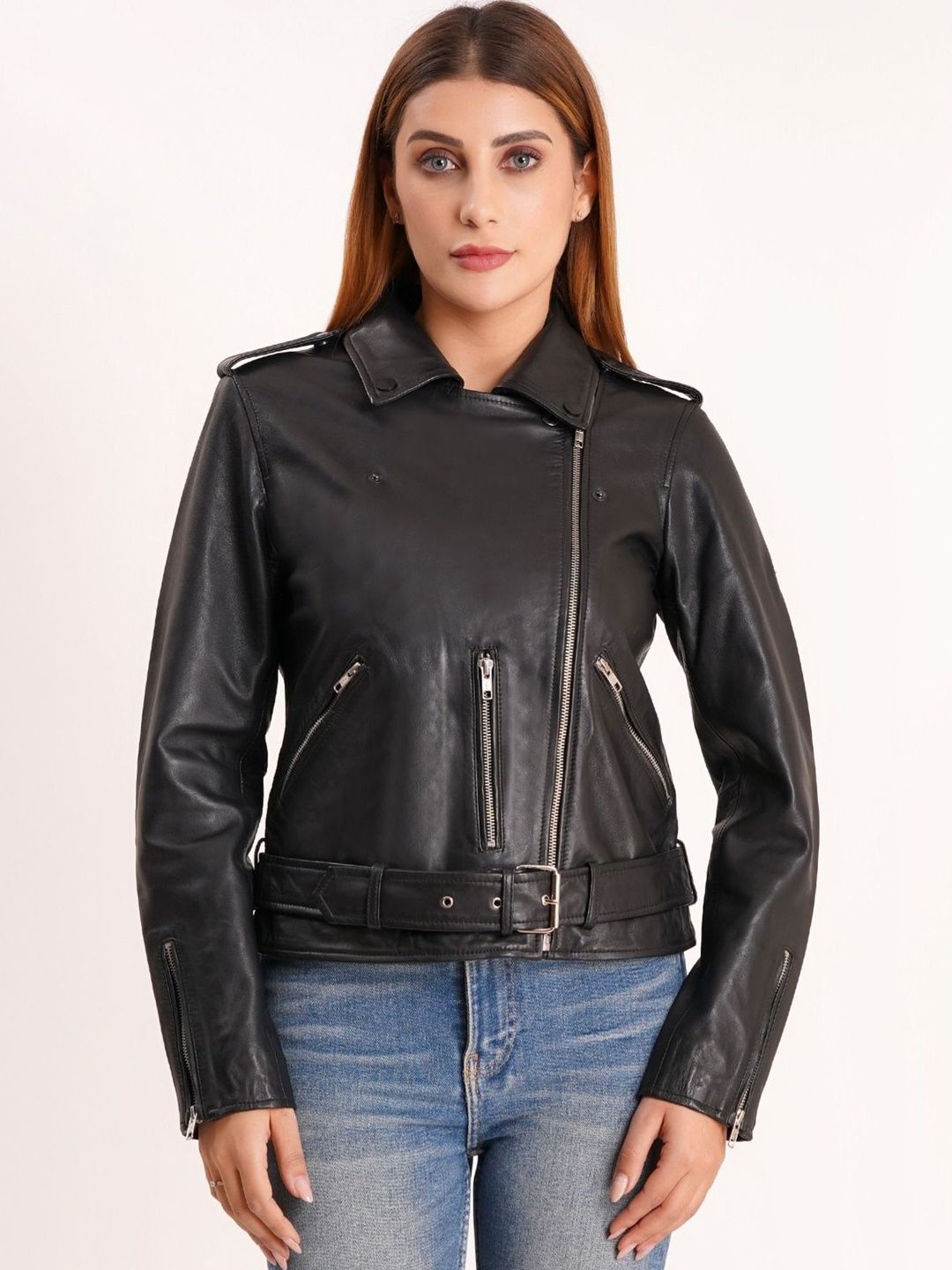Wonxon international Women Leather Water Resistant Biker Jacket-picture-21
