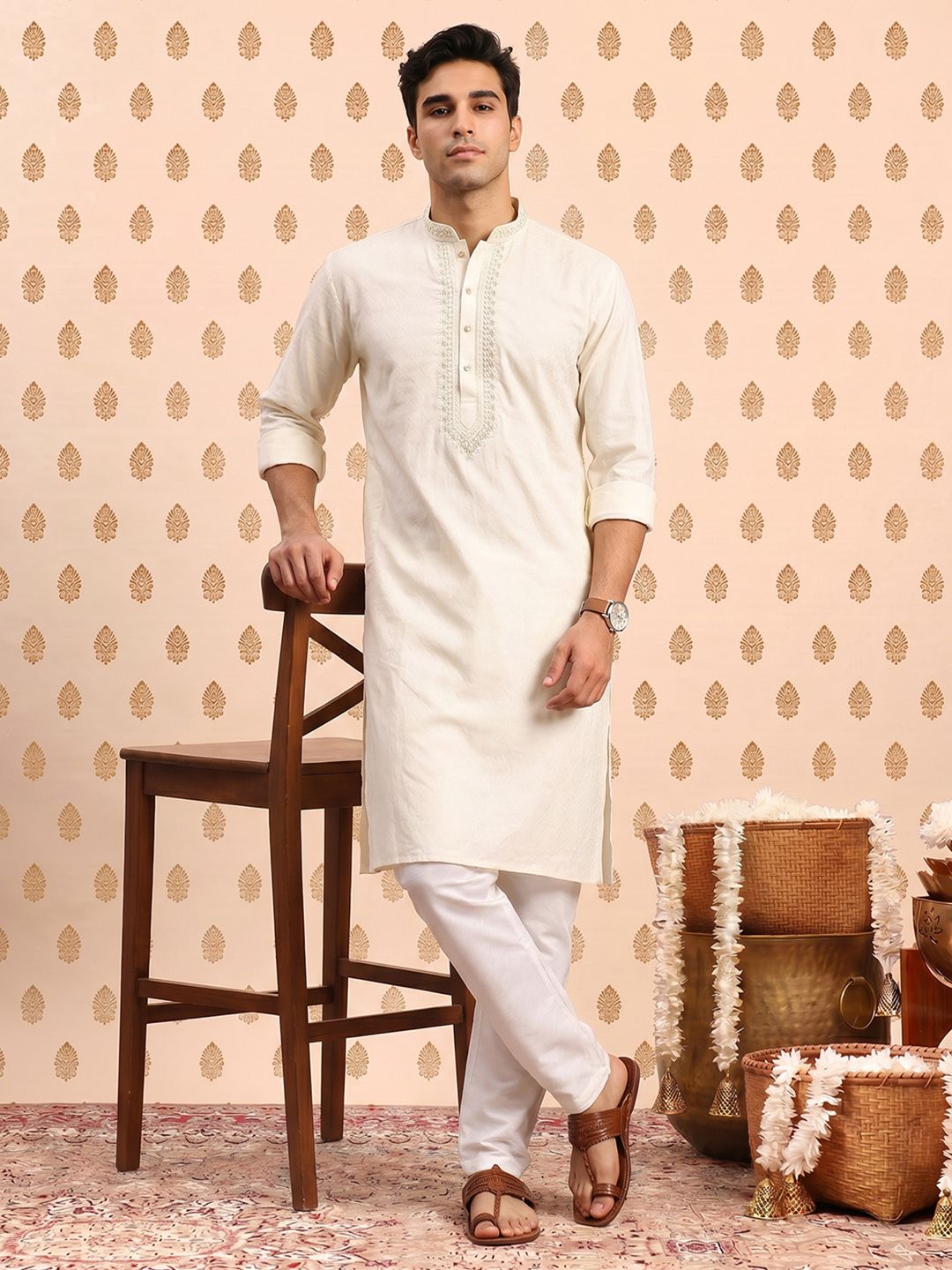 SOURAGYA Men Ethnic Motifs Embroidered Kurta with Churidar-picture-34