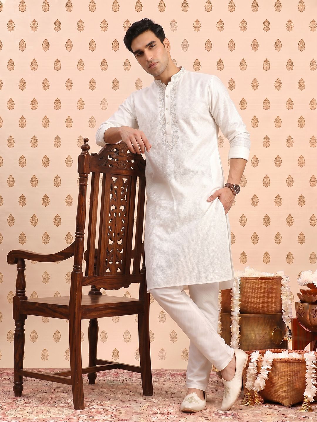 SOURAGYA Thread Work Pure Cotton Kurta with Pyjama-picture-21