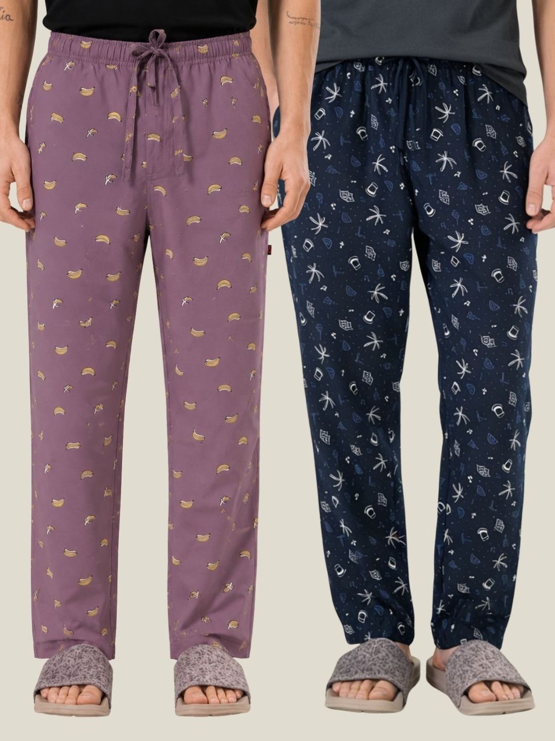Boxy Crew Pack Of 2 Printed Pure Cotton Straight Lounge Pants-image-32