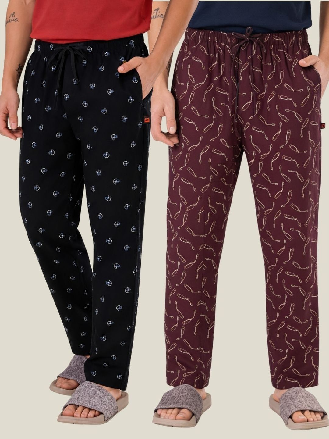 Boxy Crew Pack Of 2 Printed Pure Cotton Straight Lounge Pants-image-28