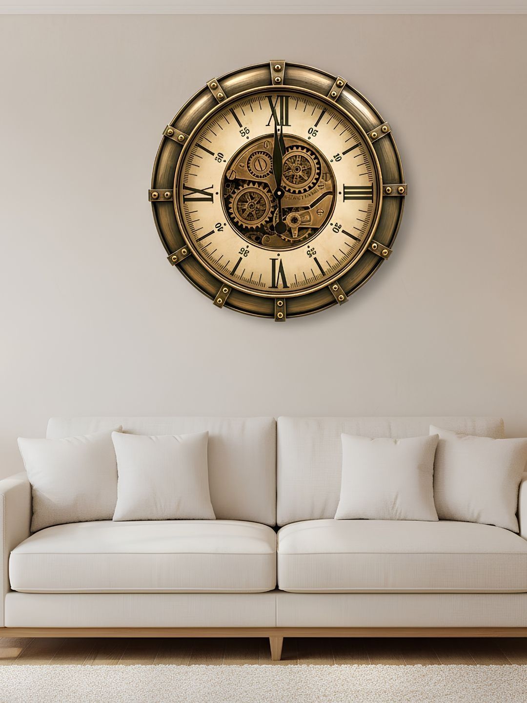 ELARE Cream-Coloured & Bronze-Toned Textured Wall Clock-image-41