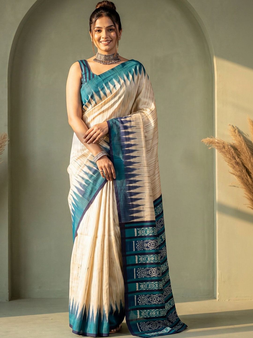 Saree mall Tie and Dye Silk Blend Handloom Ikat Sarees-image-43