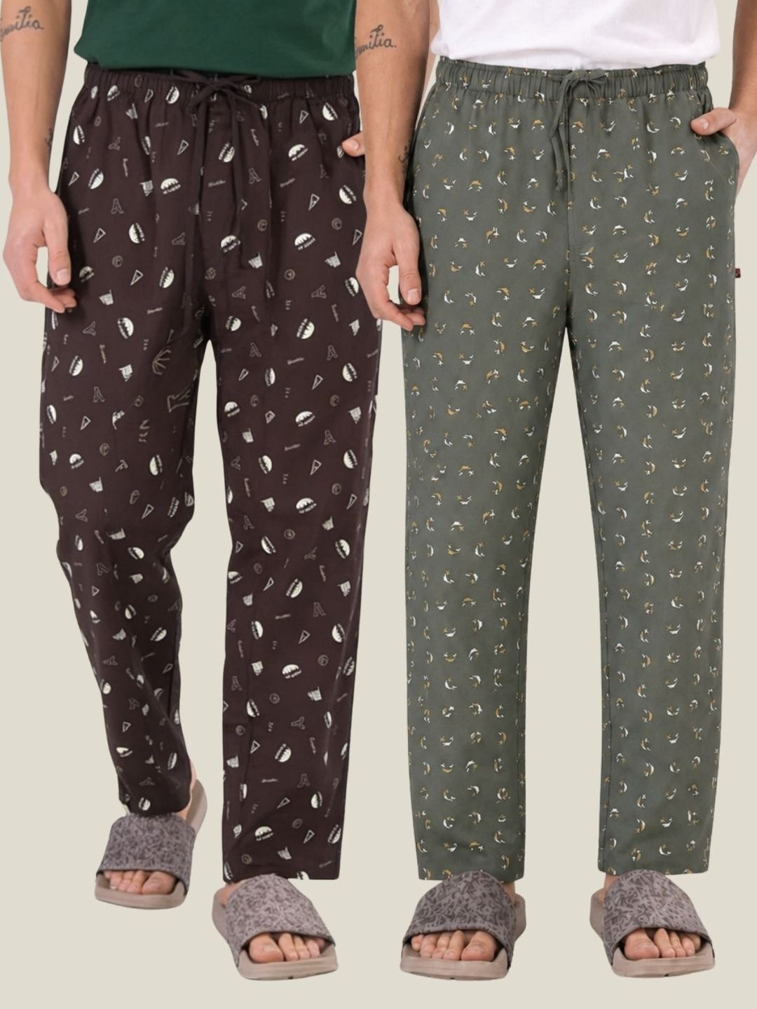 Boxy Crew Pack Of 2 Printed Pure Cotton Straight Lounge Pants-image-31