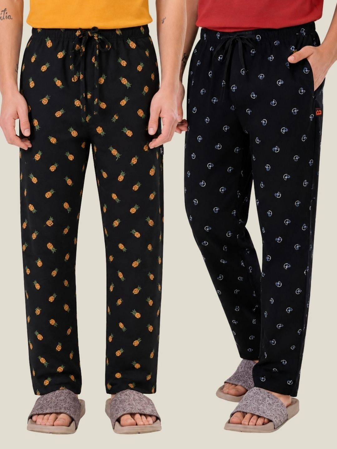 Boxy Crew Pack Of 2 Printed Pure Cotton Straight Lounge Pants-image-46