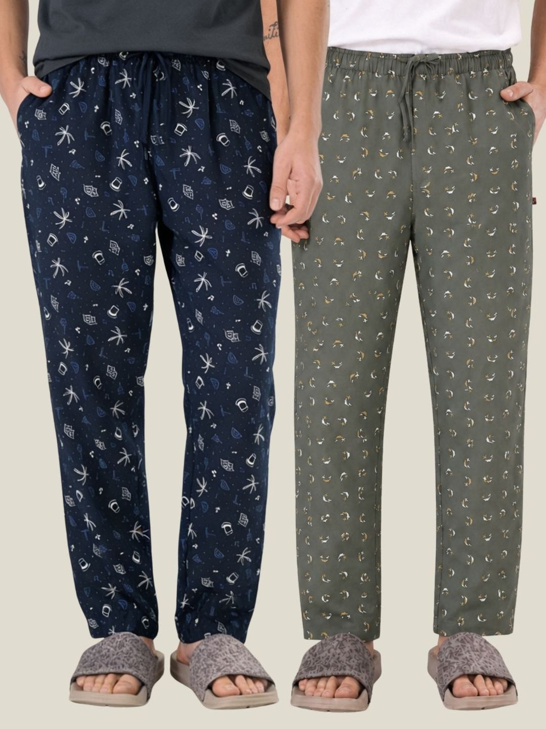 Boxy Crew Pack Of 2 Printed Pure Cotton Straight Lounge Pants-image-37