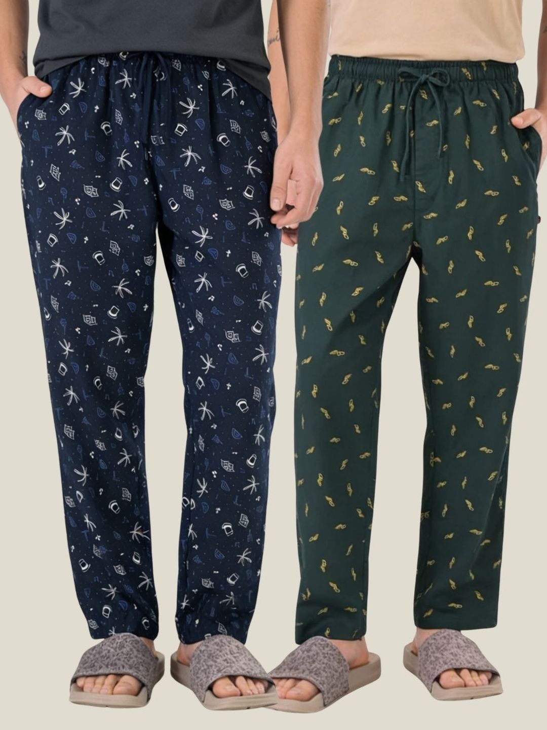Boxy Crew Pack Of 2 Printed Pure Cotton Straight Lounge Pants-picture-25