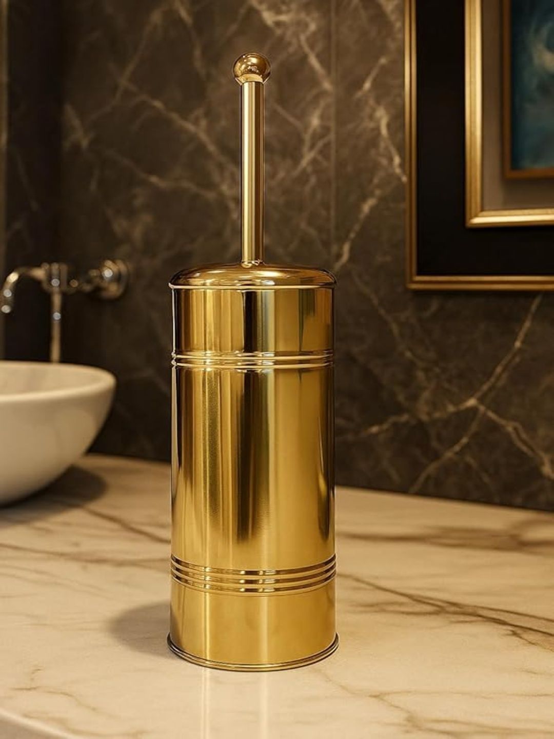 GRD INTERNATIONAL Gold-Toned & Gold-Toned Solid Stainless Steel Toilet Brush Holder-picture-31