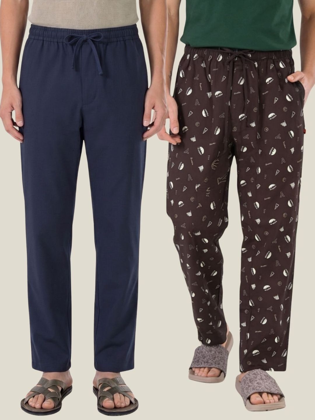 Boxy Crew Pack Of 2 Printed Pure Cotton Straight Lounge Pants-image-21